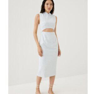 Love Bonito Agnes Shoulder Padded Tweed Mandarin Collar Midi Dress